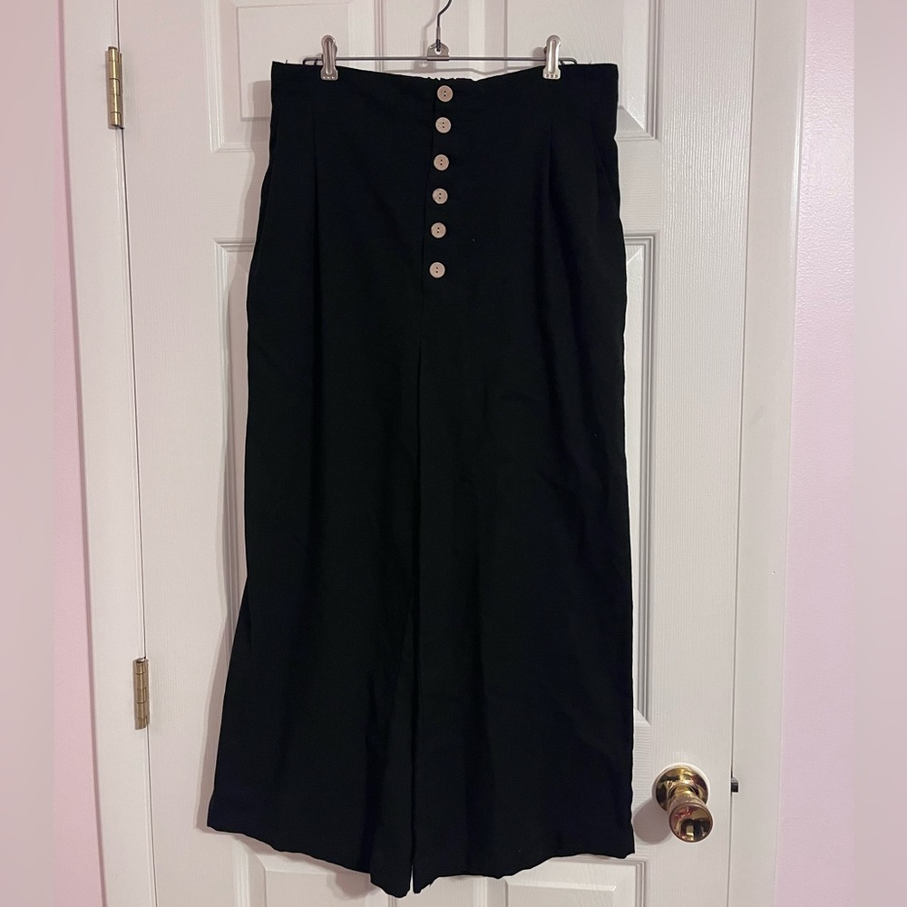 tgla Button Up Black Flowy Linen Pants, women's size L
